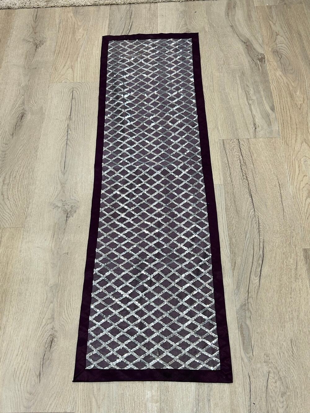 Purple Silver Sequin Table Runner Diamond Lattice Glam Holiday Decor
